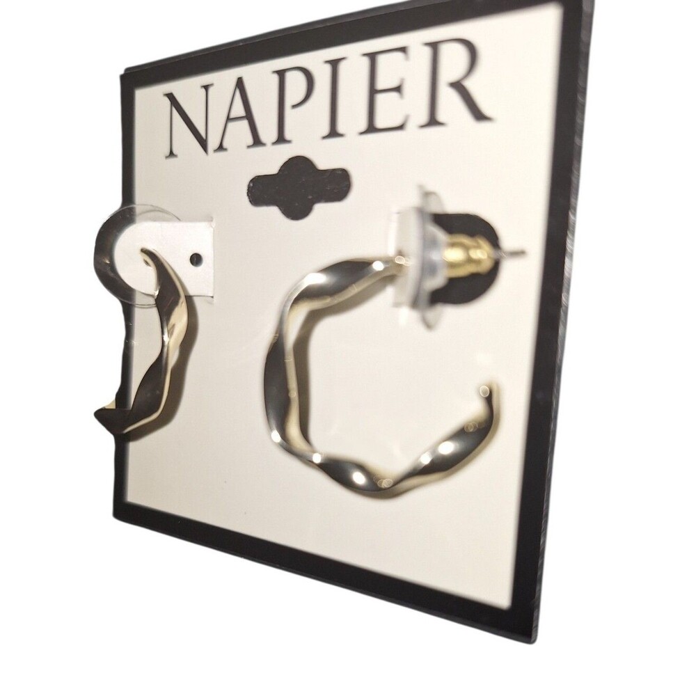 Napier Gold Twisted Hoop Earrings - Sculpted Wavy Design